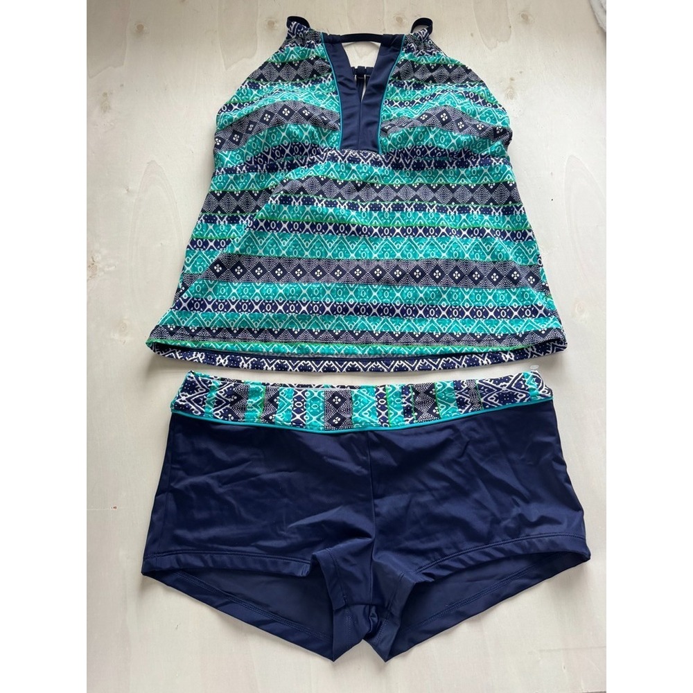 South Point Tankini Swimsuit 16 Blue Aqua 2 Piece Padded Top Boy Shorts SP20007S